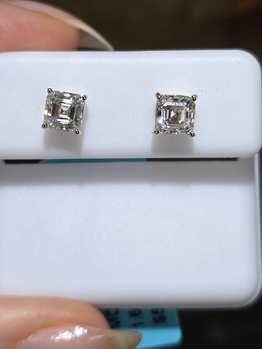 1.60ct Genuine Moissanite Square Stud Earrings VVSD Gold Plated Sterling Silver
